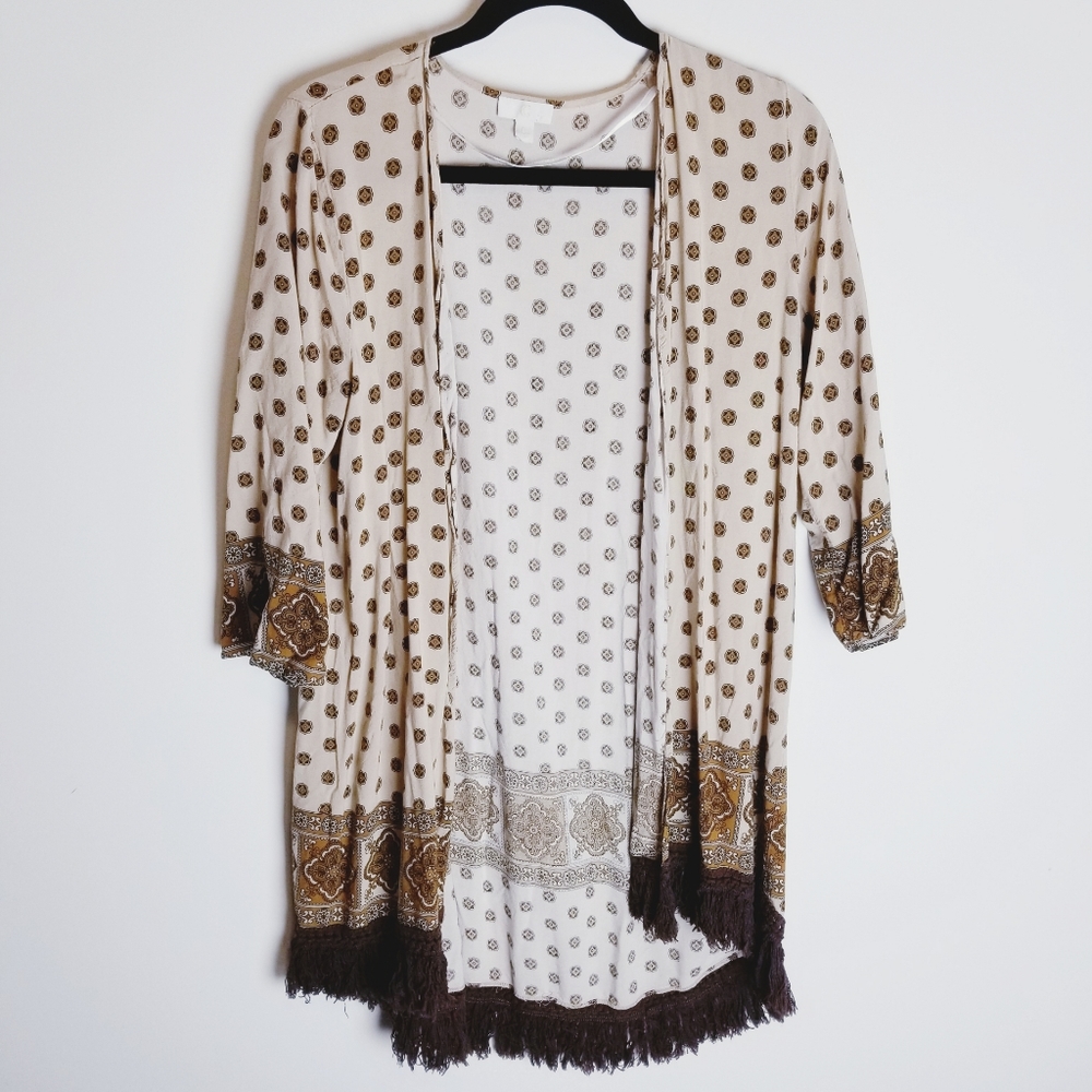 Charming Charlies boho brown fringe kimono large